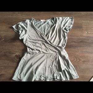 Sage Green Splice Neck Wrap Style Top